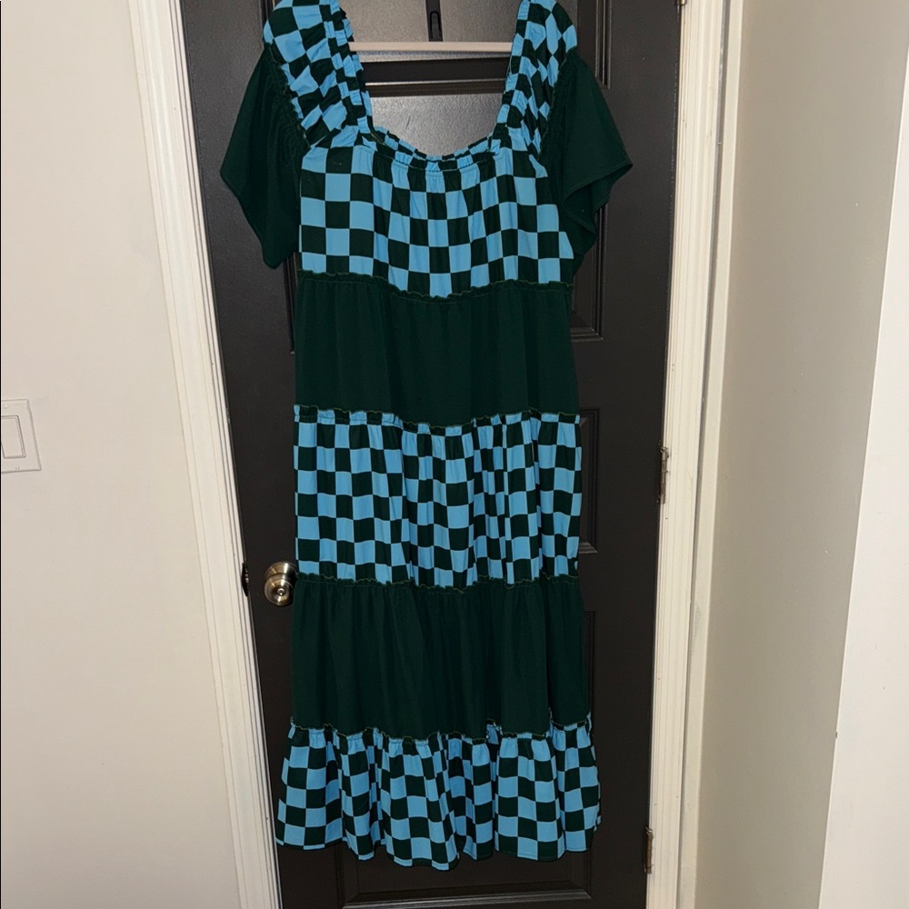 Dressed in LALA Checkered Blue and Green Maxi Dress
